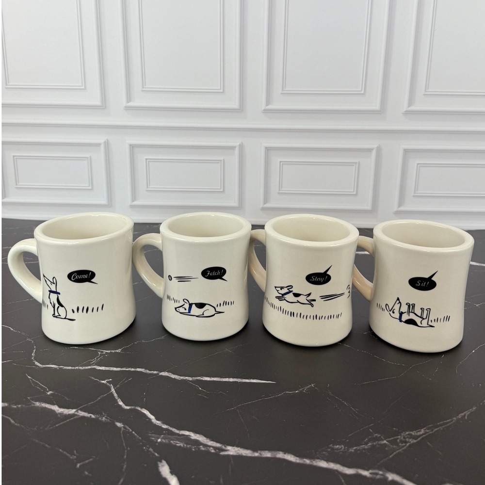 Full Set of 4 BAD DOG Diner Coffee Mugs M-Ware Come~Stay~Sit~Fetch